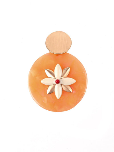 Spherical Peach And Gold Floral Earrings - Odette