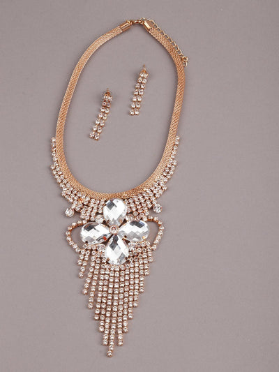 Splendid Stone Studded Necklace with Earrings - Odette