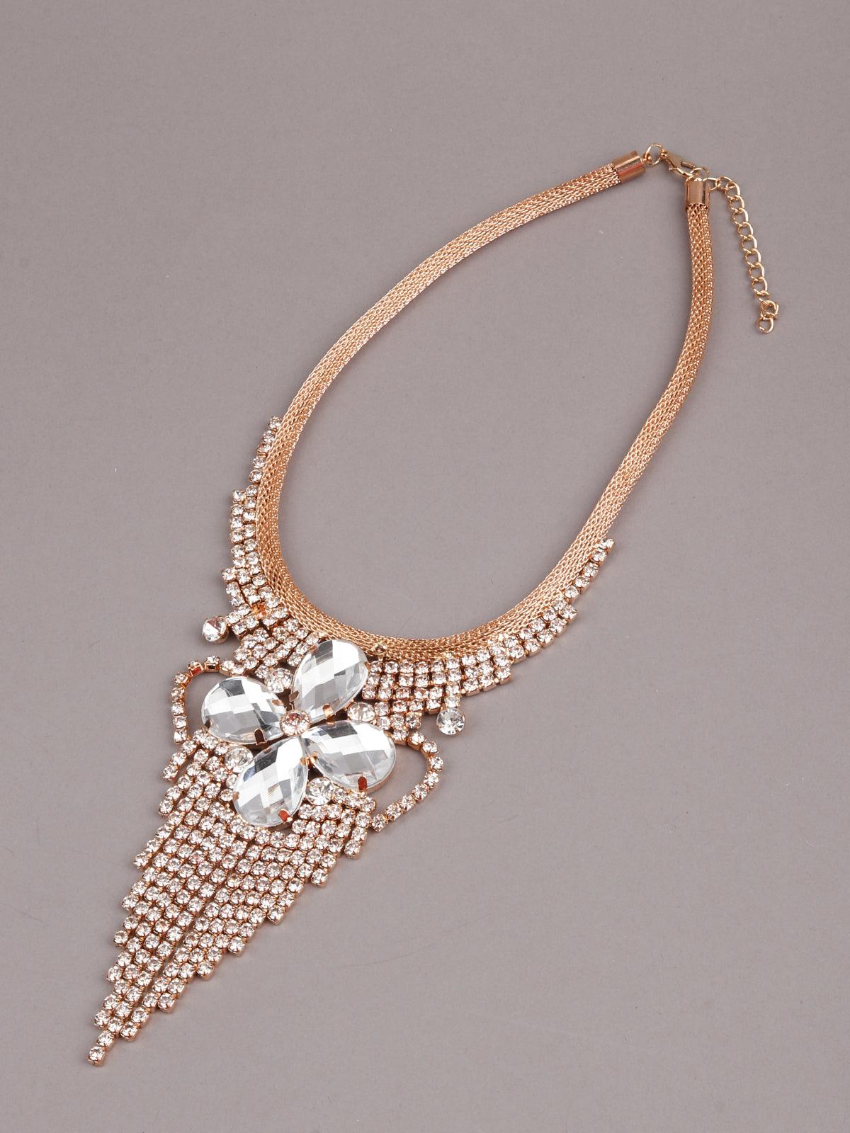 Splendid Stone Studded Necklace with Earrings - Odette