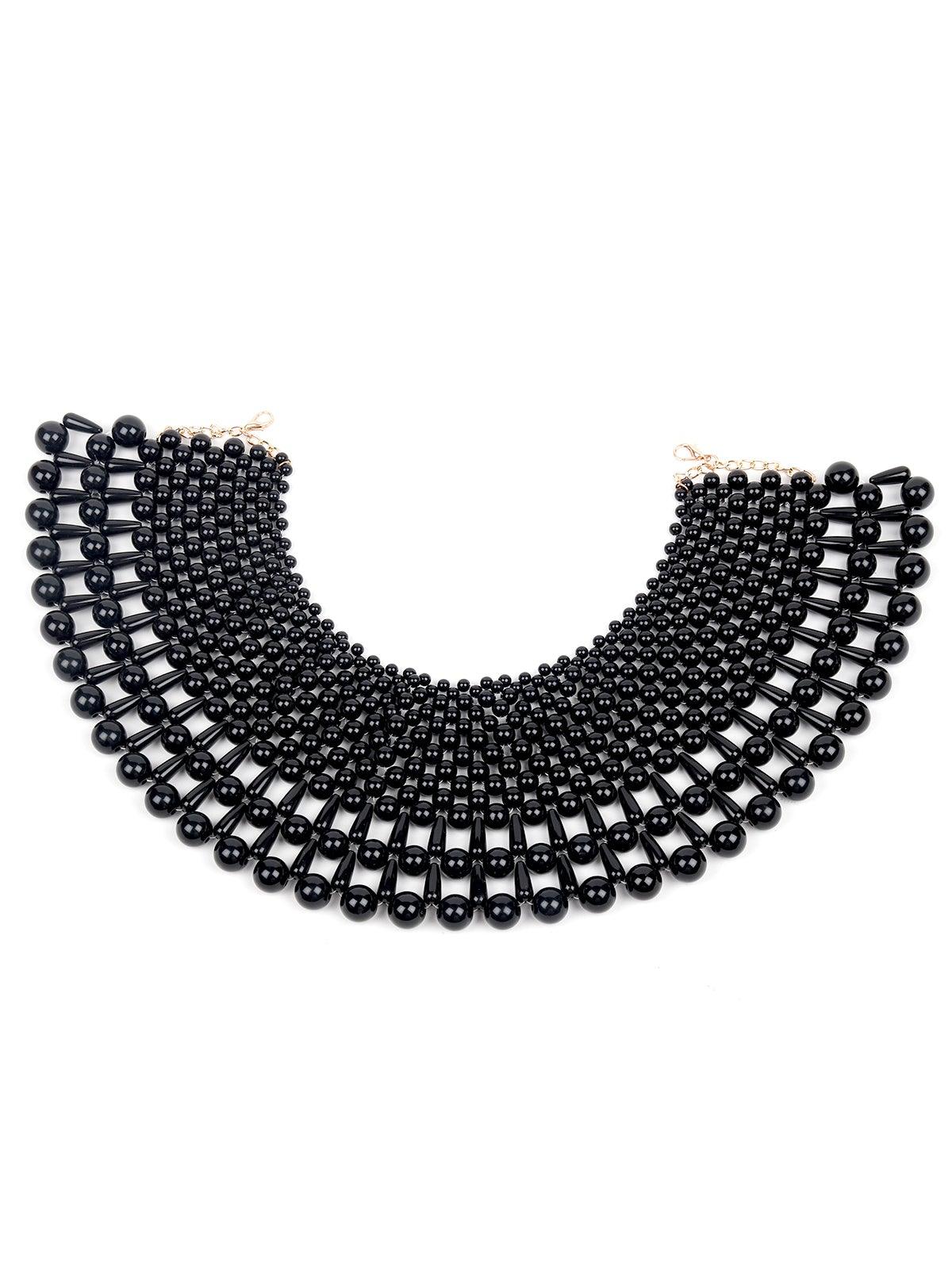 Spread Of Black Beaded Collar Necklace - Odette