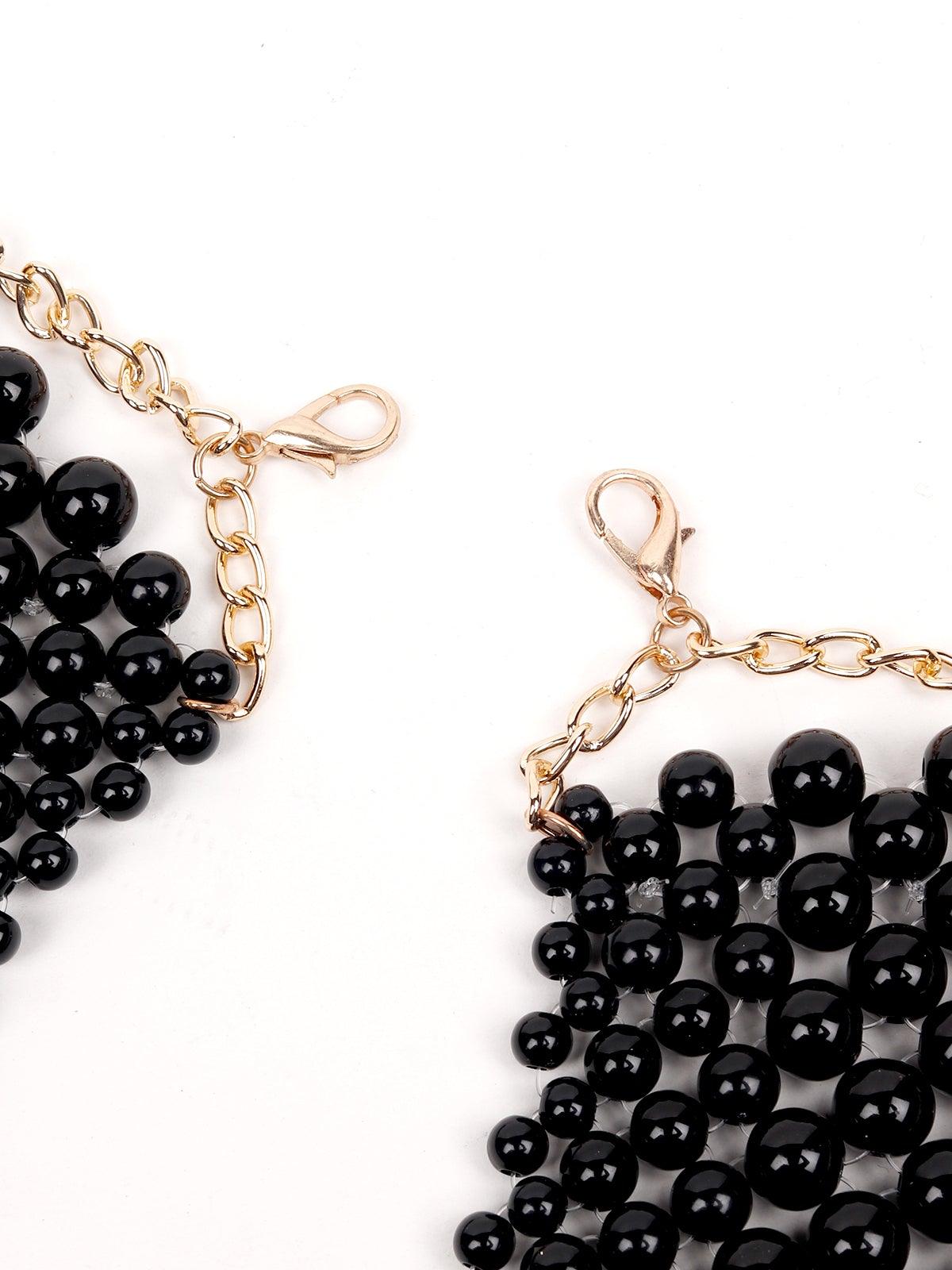 Spread Of Black Beaded Collar Necklace - Odette