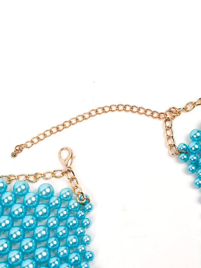 Spread Of Sea Blue Beaded Collar Necklace - Odette