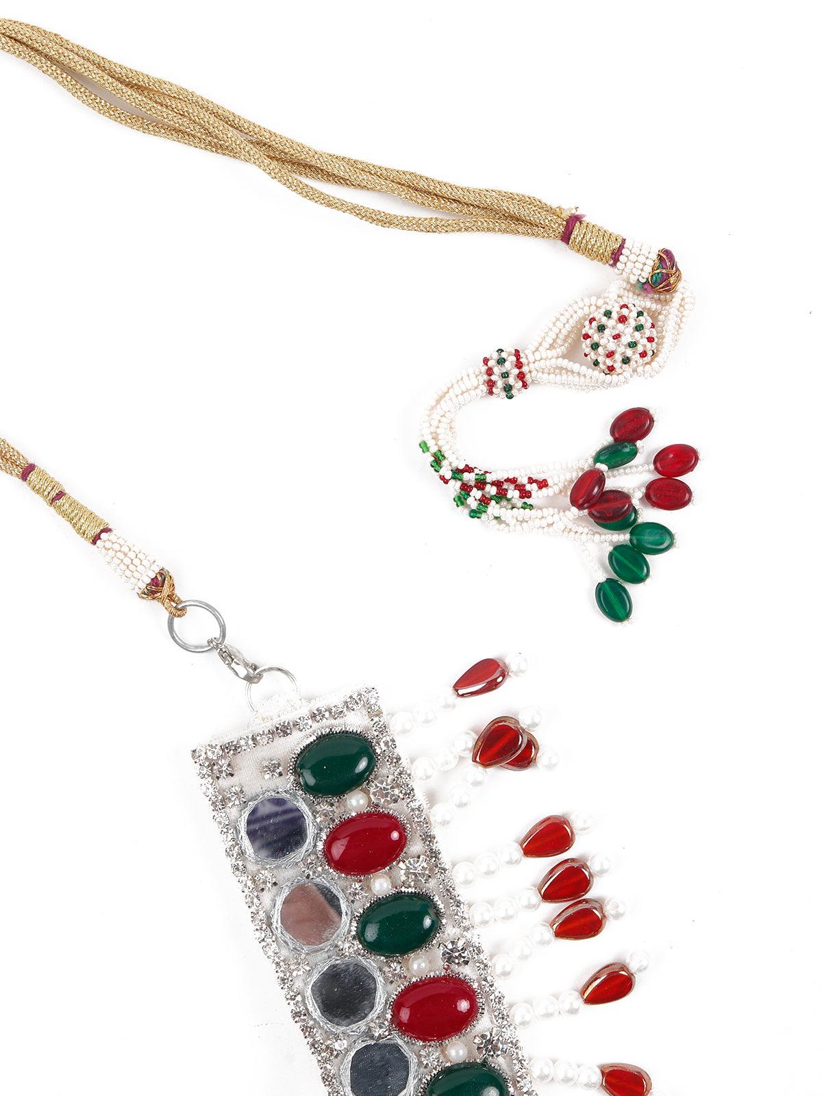 Square Shape Decorated Fabric Multi- Colored Necklace - Odette