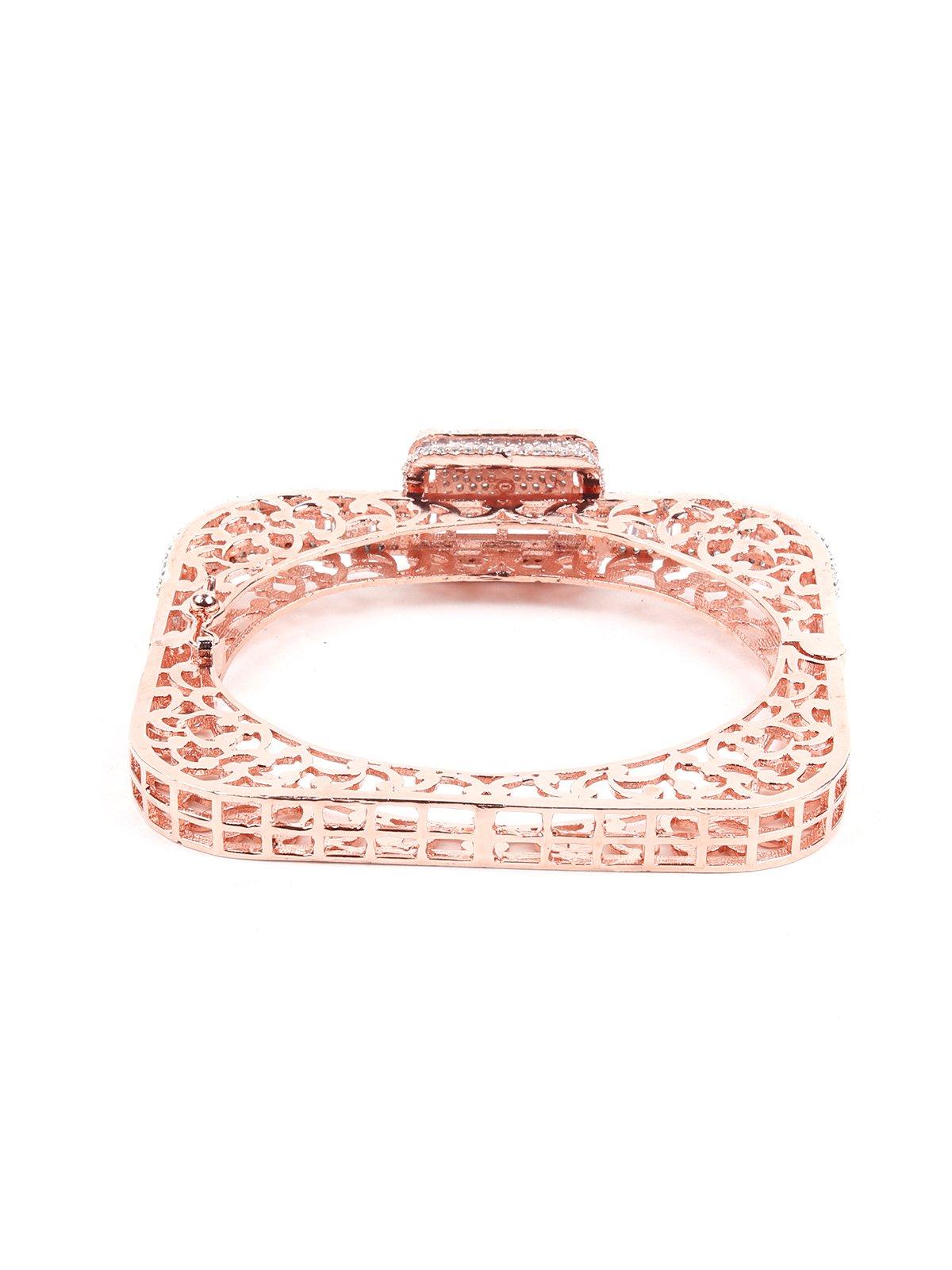 Square Shaped Crystal Embellished Bracelet-Gold-Tone - Odette