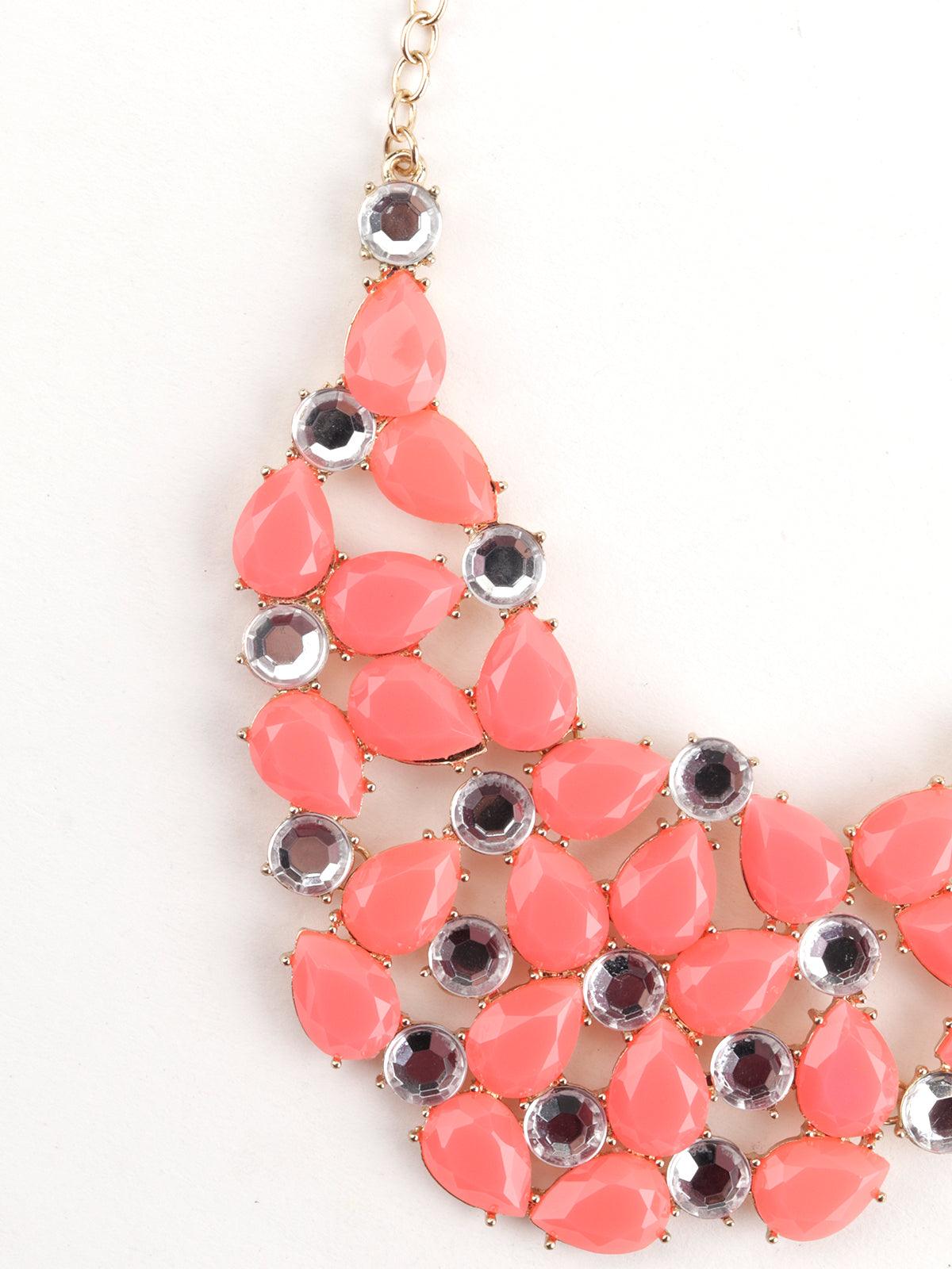 Strawberry Pink-Peach Studded Necklace - Odette