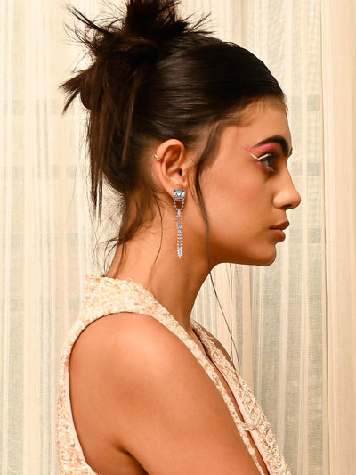 Studded long statement earrings- Gold - Odette