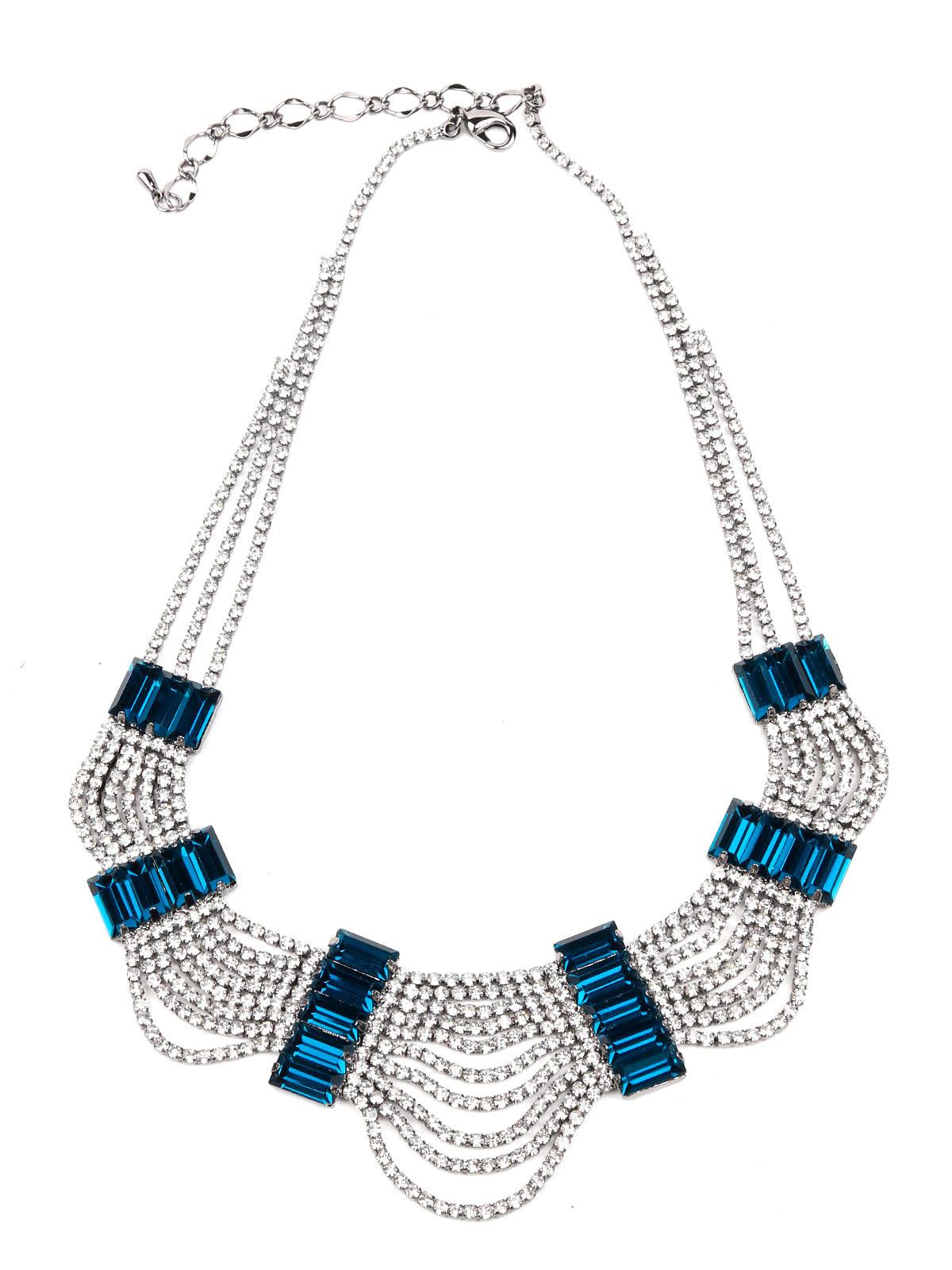 Studded statement necklace embellished with blue crystals - Odette