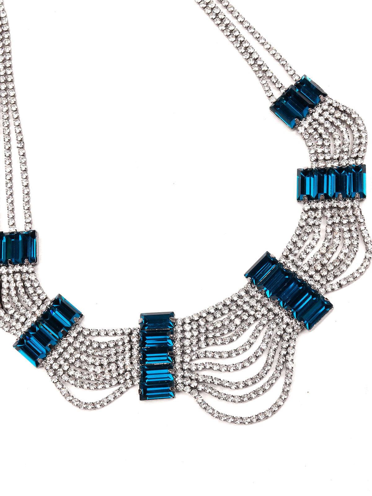 Studded statement necklace embellished with blue crystals - Odette