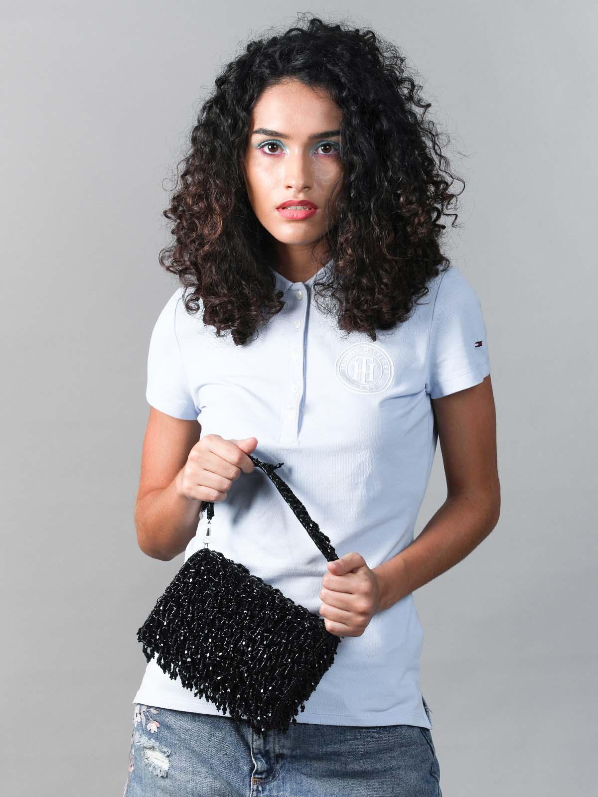 Stunning Black embellished sling bag - Odette