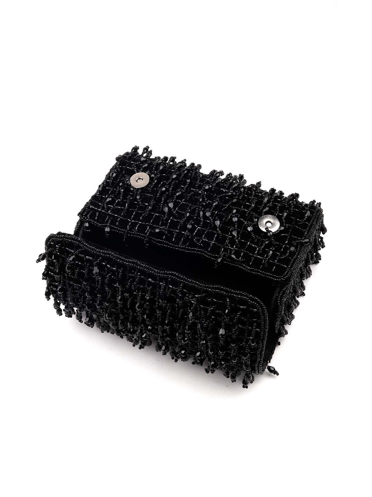 Stunning Black embellished sling bag - Odette