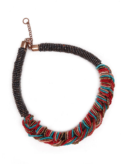 Stunning black red and a blue chunky statement necklace - Odette