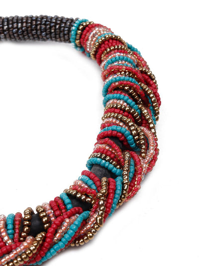 Stunning black red and a blue chunky statement necklace - Odette