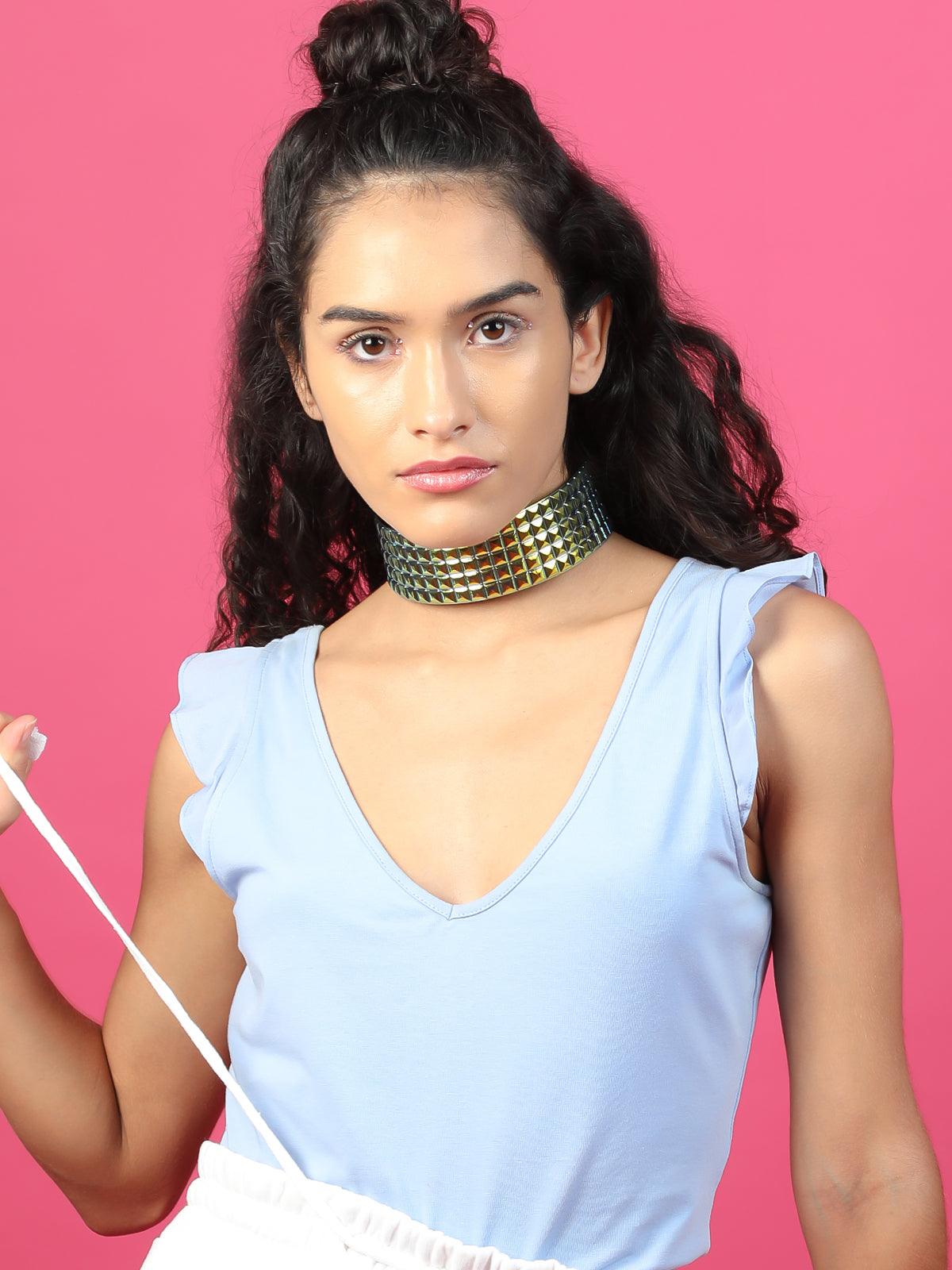 Stunning chrome effect choker necklace for women - Odette