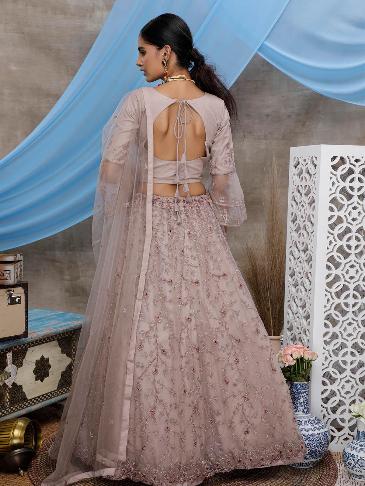 Stunning Dusty Purple Net Lehenga Choli Set - Odette