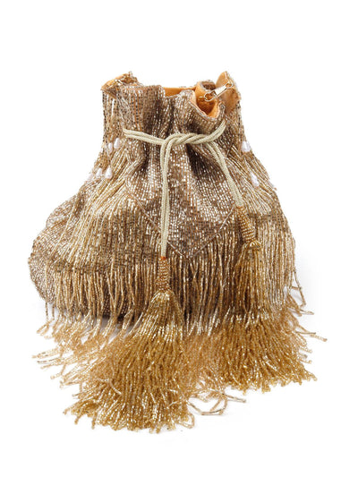 Stunning Gold fringes beaded Potli bag for women - Odette