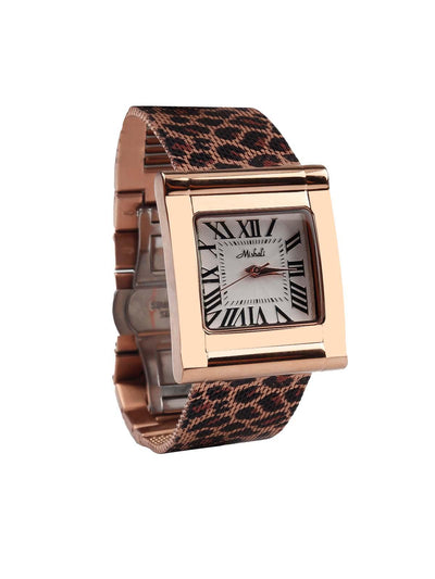 Stunning gold tone animal print embellished wristwatch - Odette