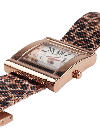 Stunning gold tone animal print embellished wristwatch - Odette