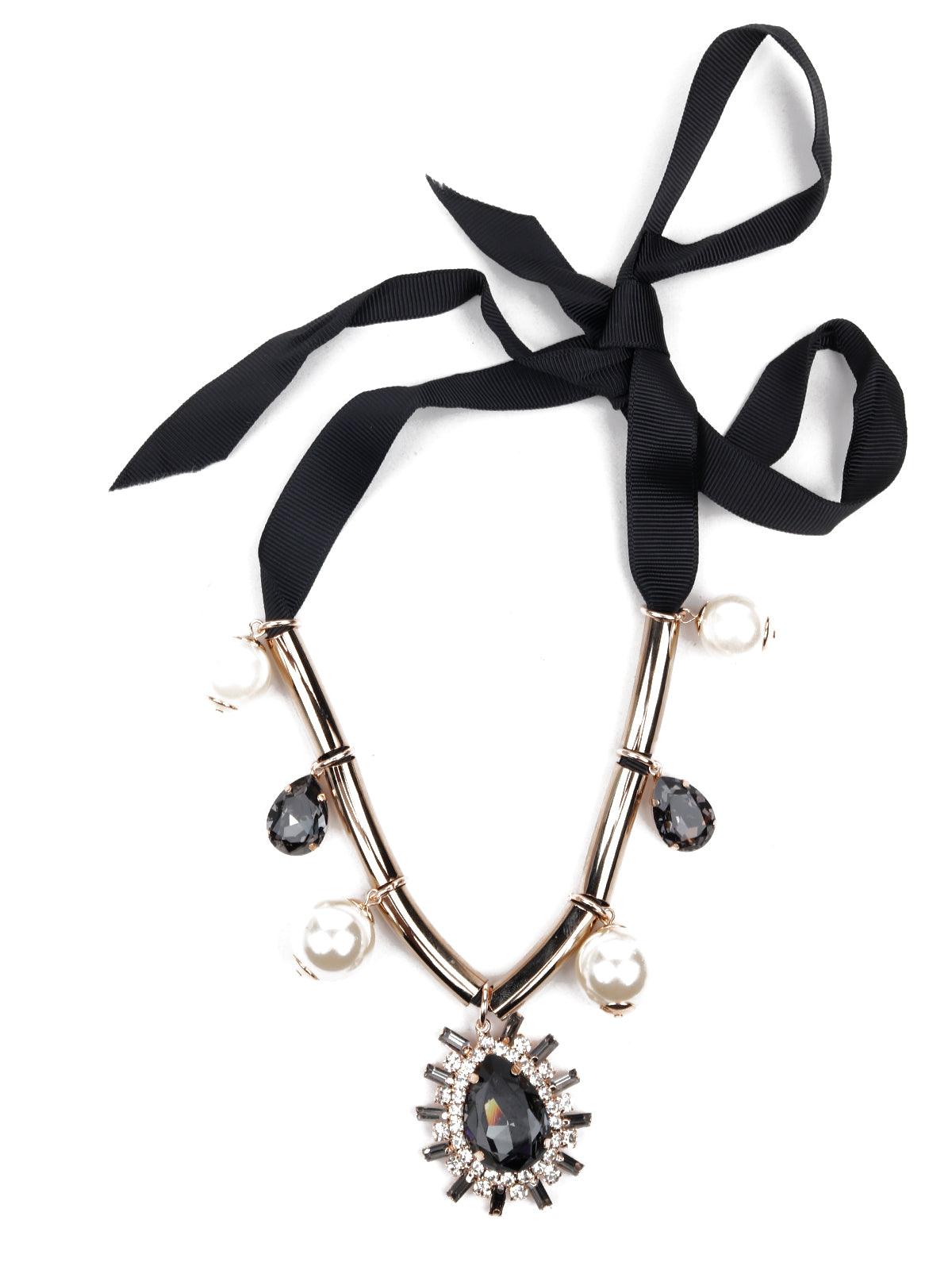 Stunning gold tone ribbon embellished necklace - Odette