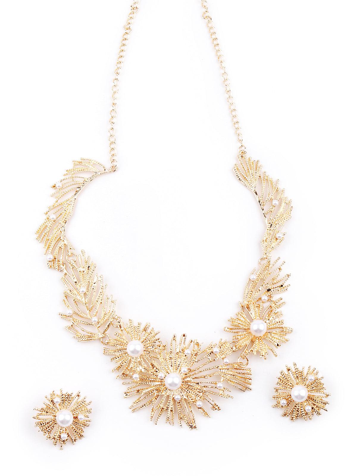 Stunning gold tone sparkly necklace set for women - Odette