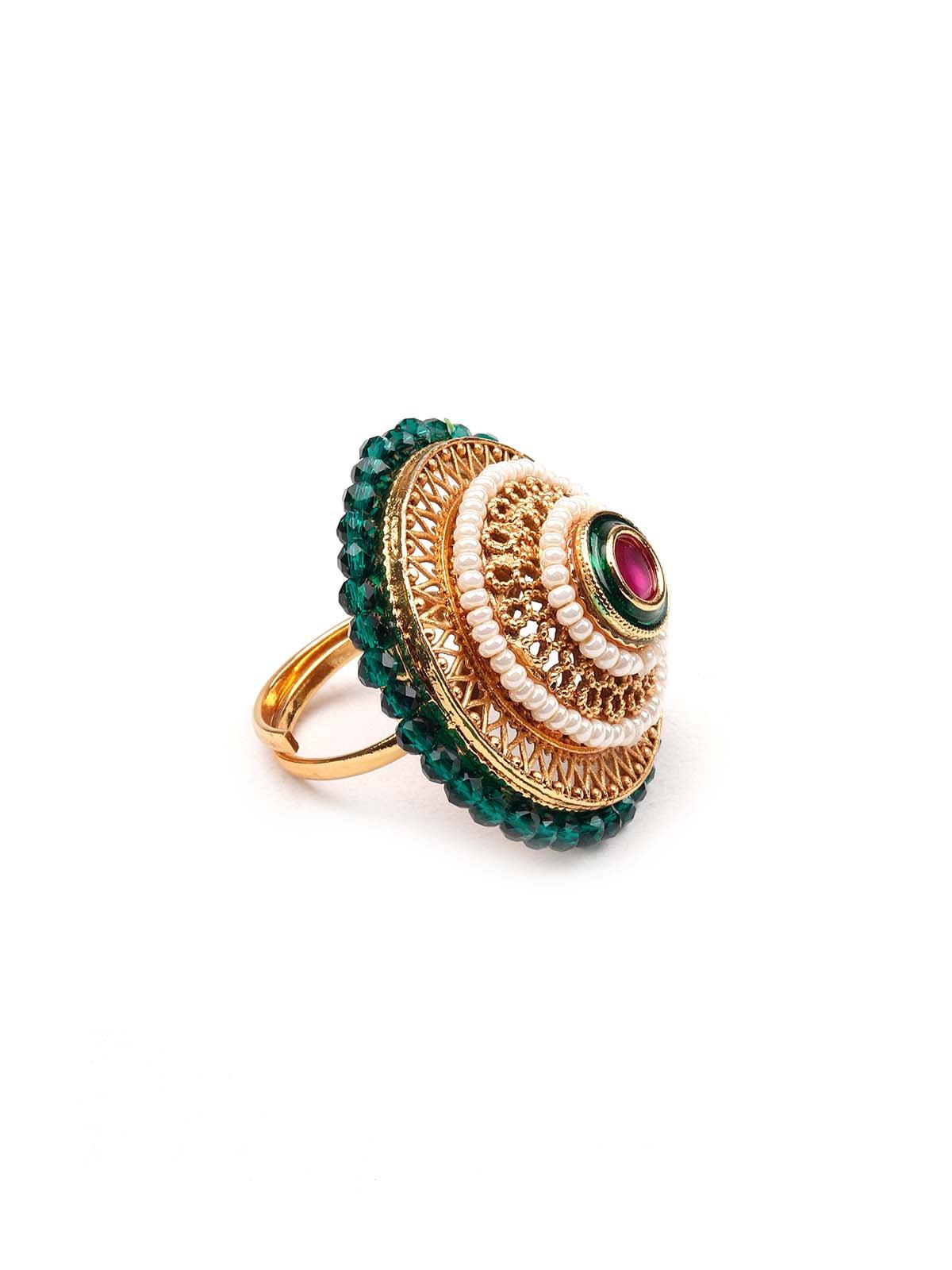 Stunning green embellished ring - Odette