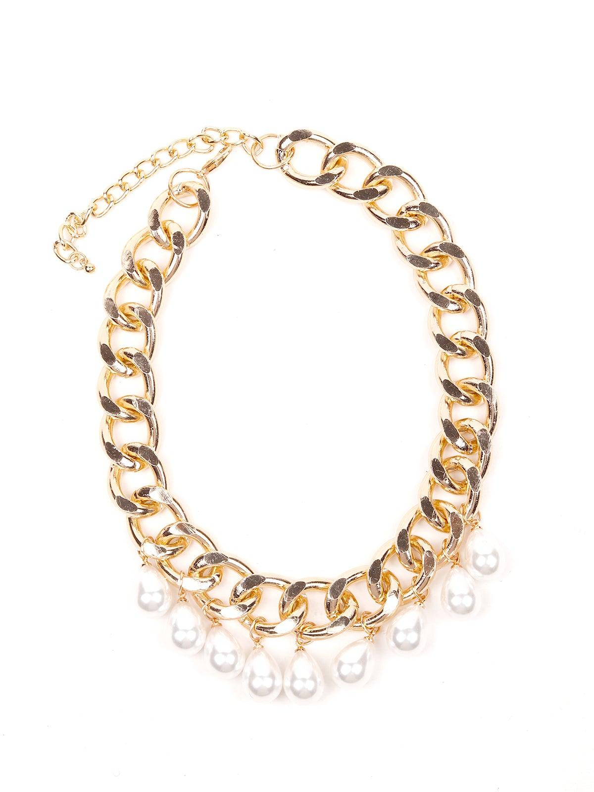 Stunning Interlinked Gold Chain With White Stones Embedded. - Odette