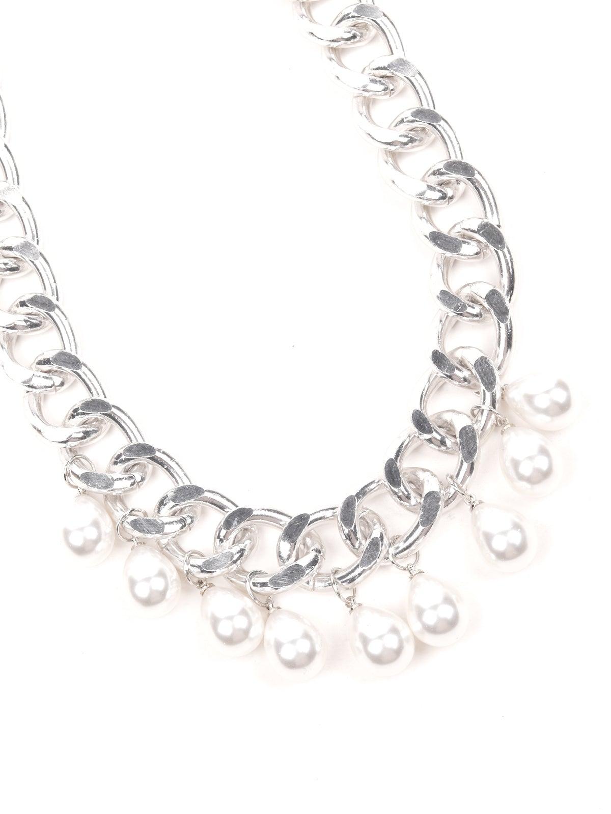 Stunning Interlinked Silver Chain With White Stones Embedded. - Odette