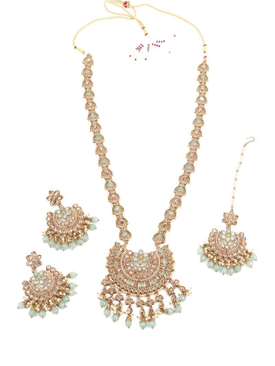 Stunning Long Gold Kundan Studded Necklace Set for Women - Odette