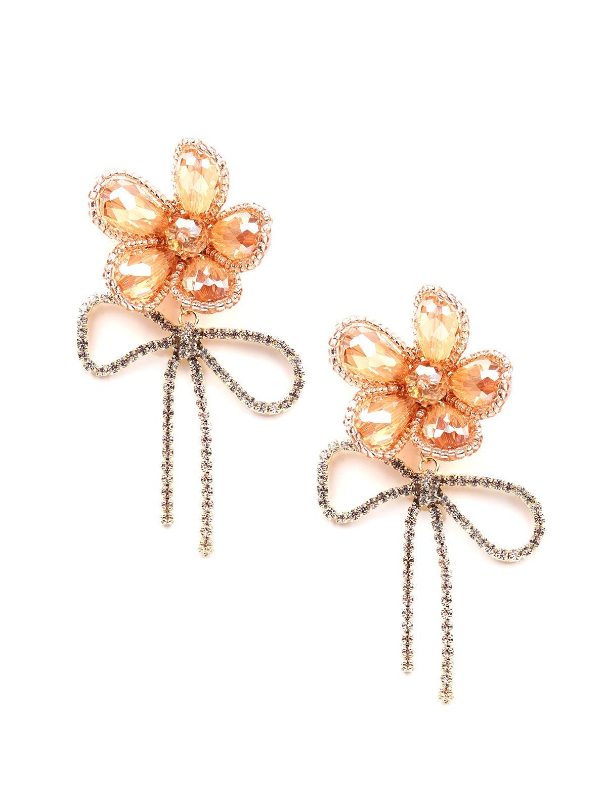 Stunning orange floral embellished earrings - Odette