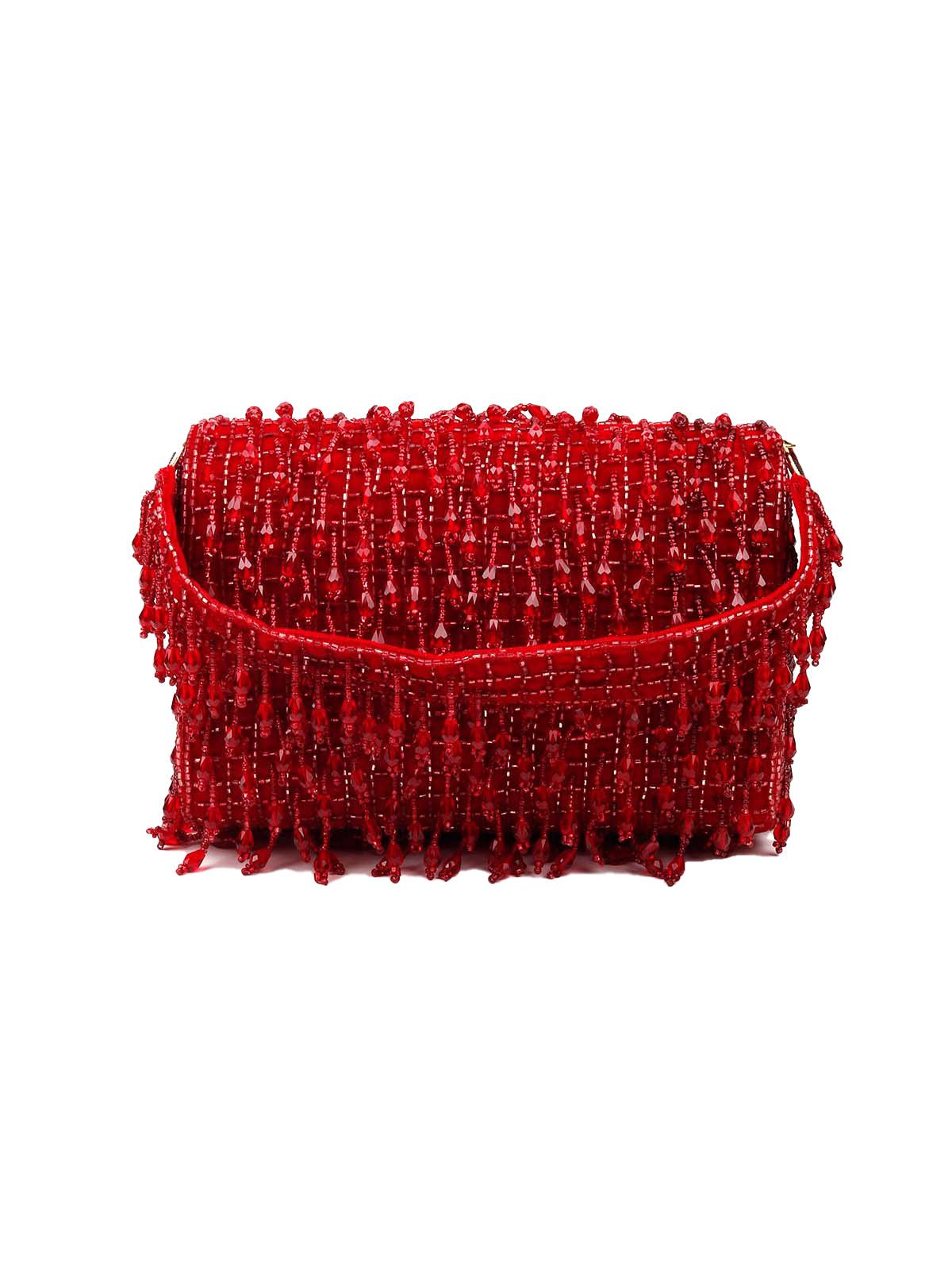 Stunning red embellished sling bag - Odette