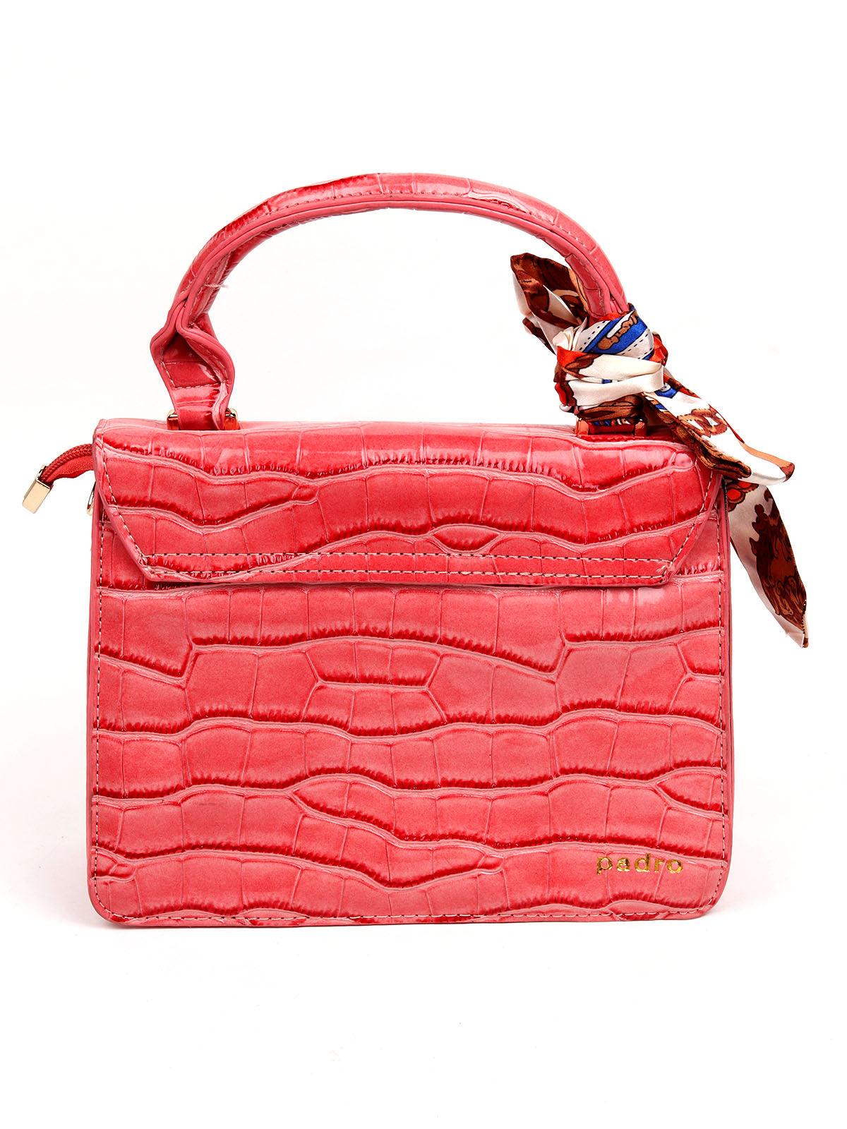 Stunning red textured sling bag embellished with a scarf - Odette