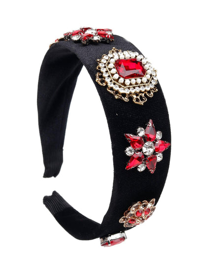 Stunning Ruby Embellished Hairband On A Black Fabric - Odette