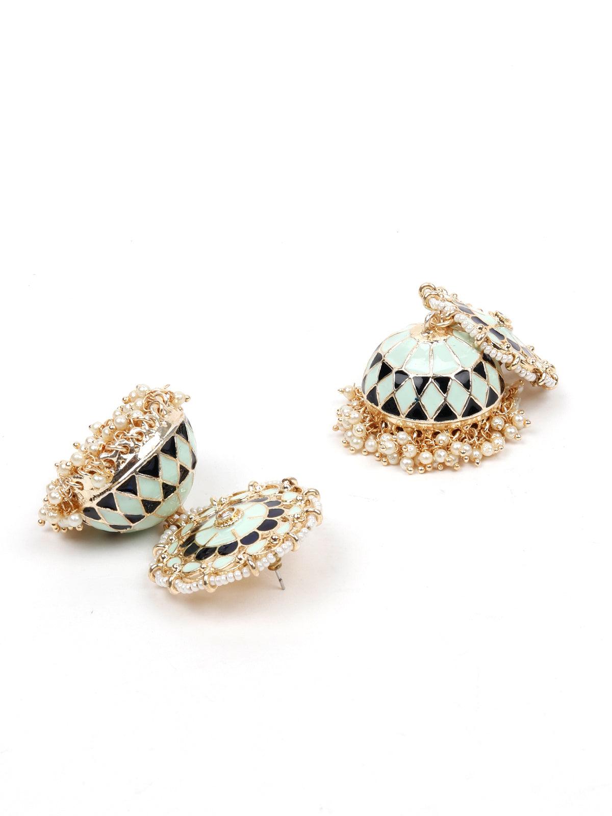 Stunning sea green and navy blue jhumkas - Odette