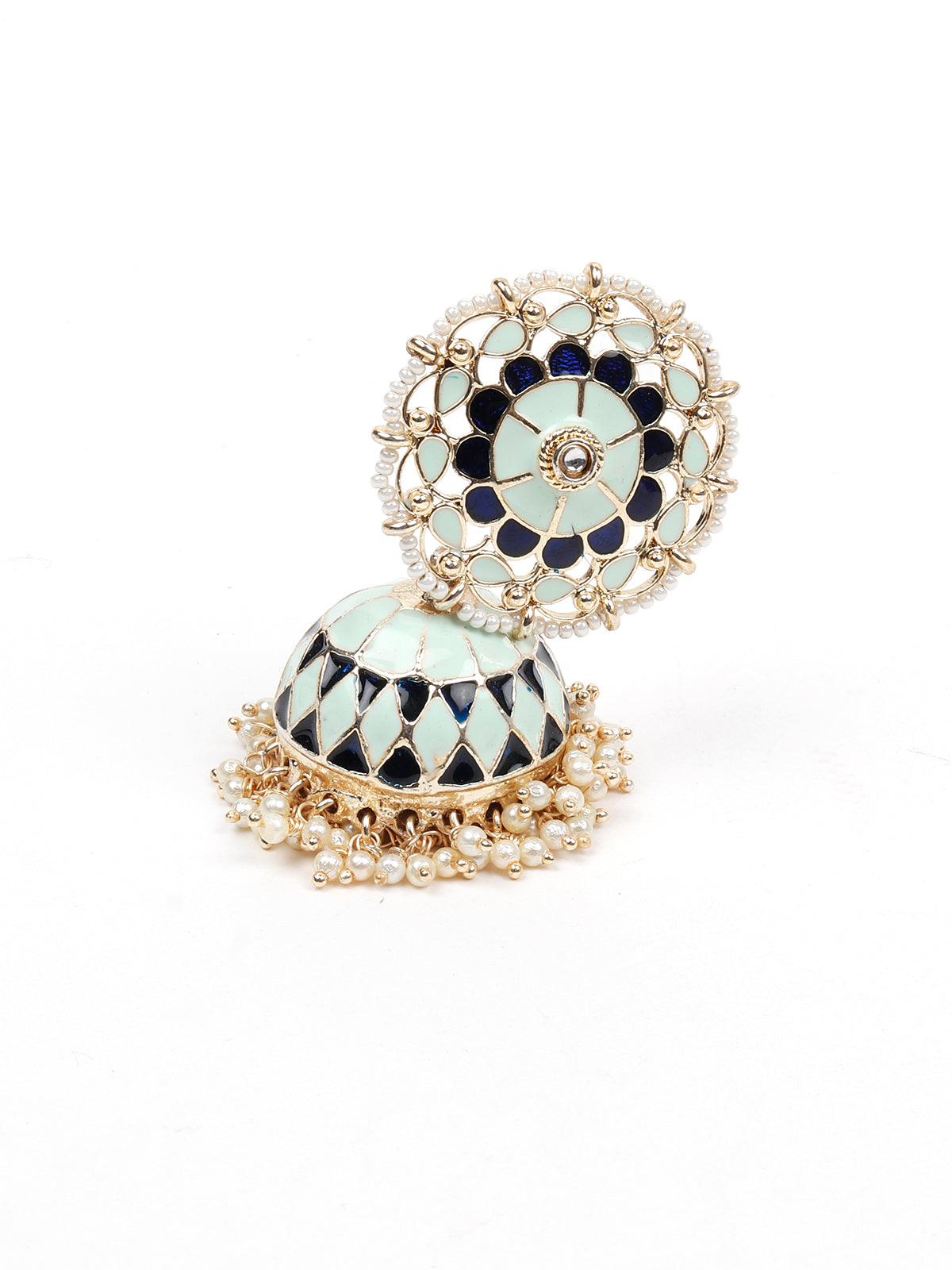 Stunning sea green and navy blue jhumkas - Odette