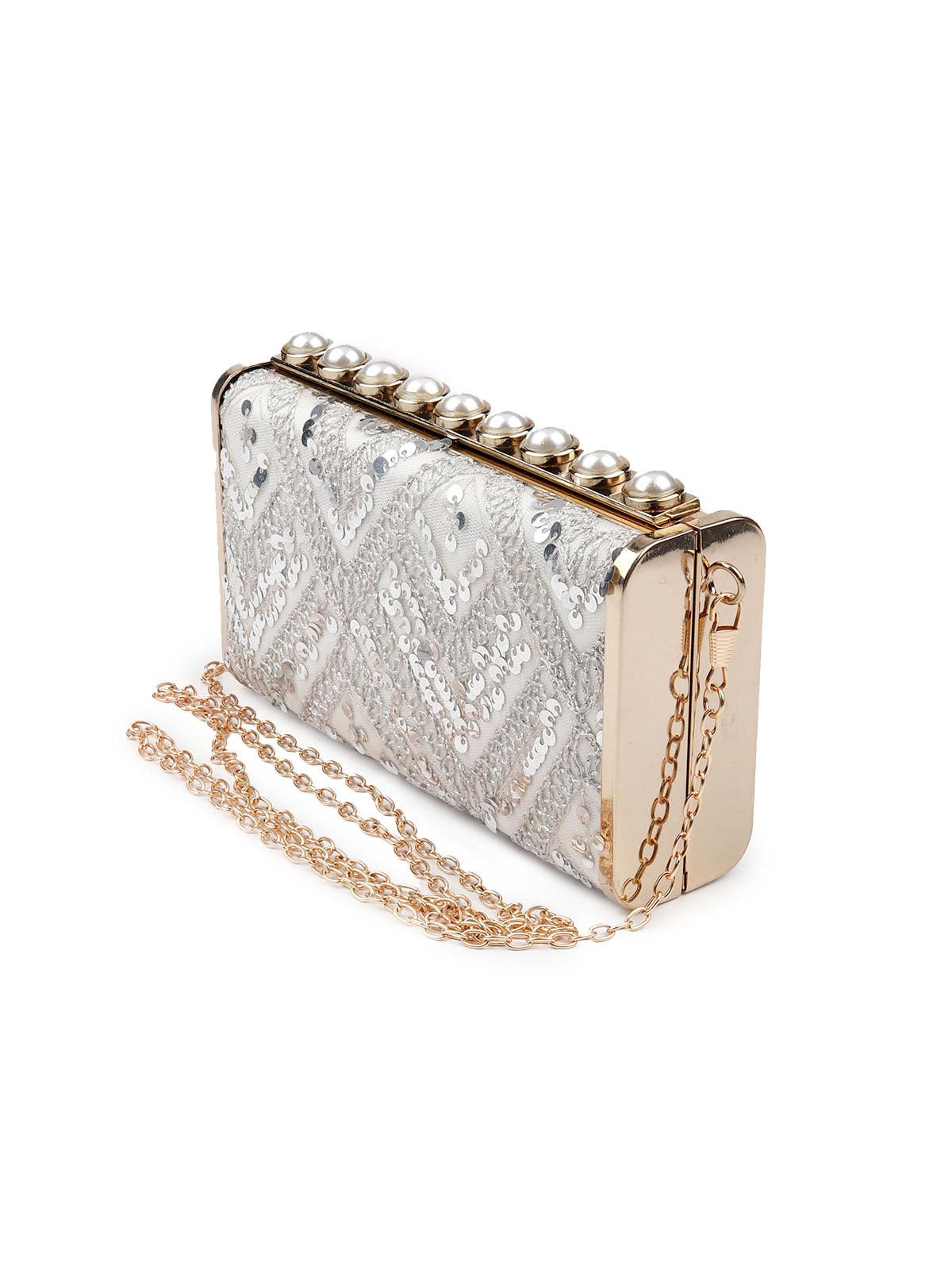 Stunning silver embellished statement sling bag - Odette