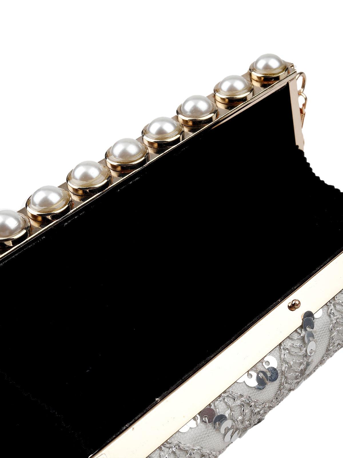 Stunning silver embellished statement sling bag - Odette