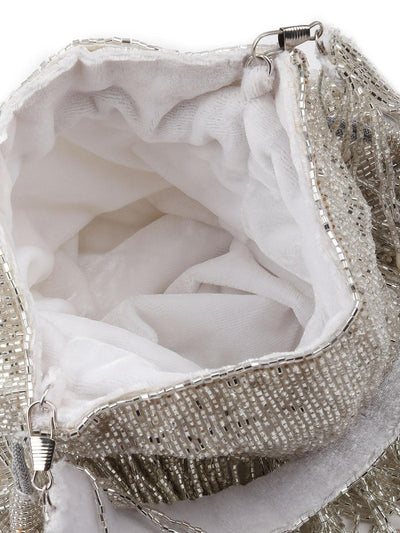 Stunning silver fringes beaded Potli bag for women - Odette