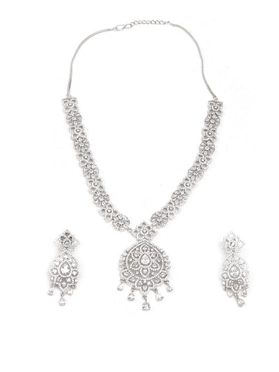 Stunning studded silver necklace set for women - Odette