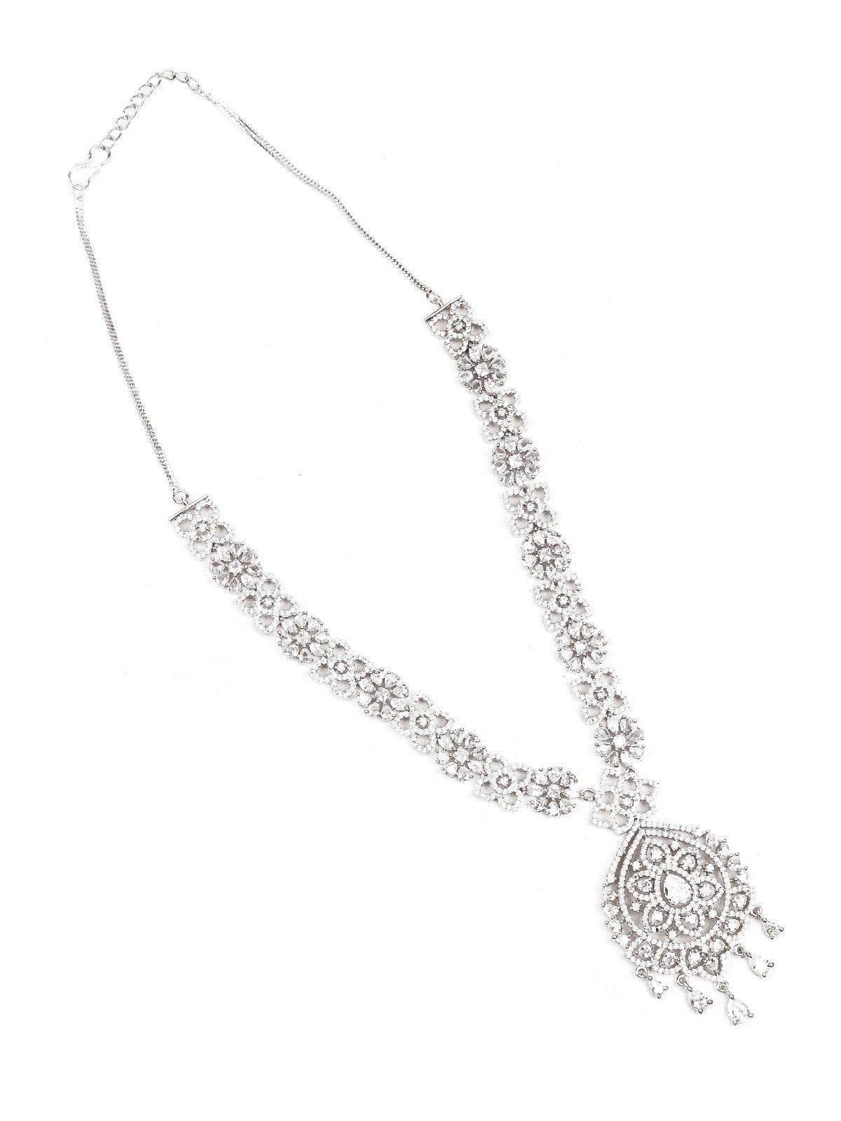 Stunning studded silver necklace set for women - Odette