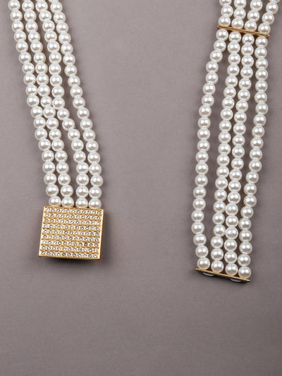 Stunning white artificial pearl-embellished waist belt for women - Odette
