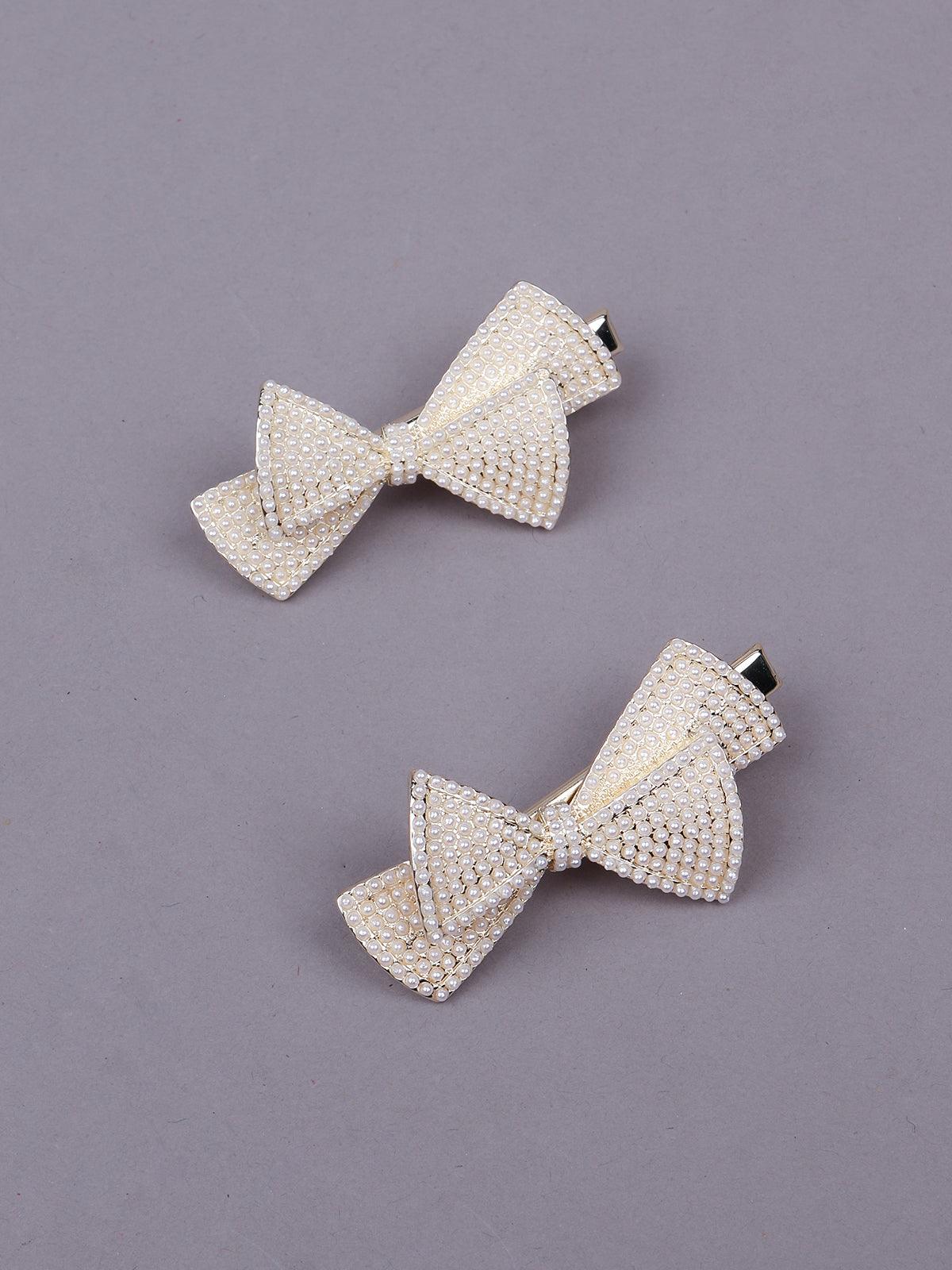 Stunning white double bow hair clips - Odette