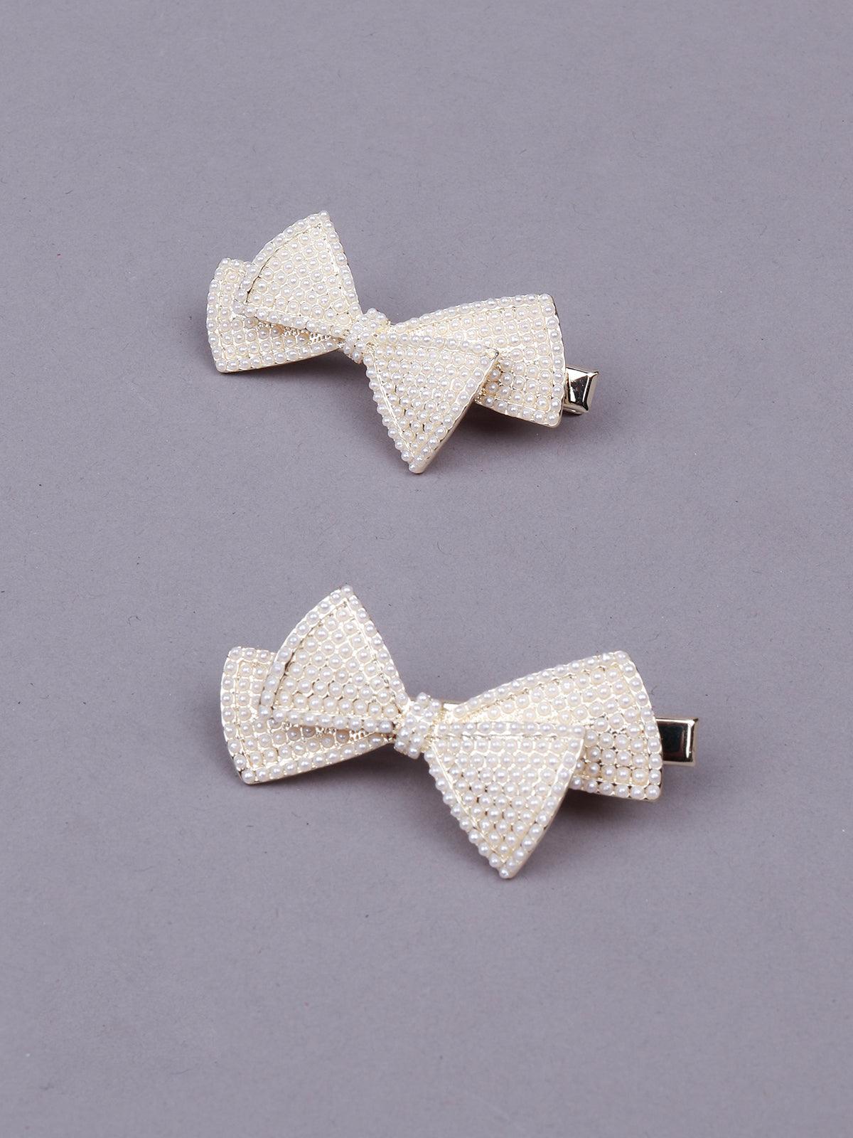 Stunning white double bow hair clips - Odette