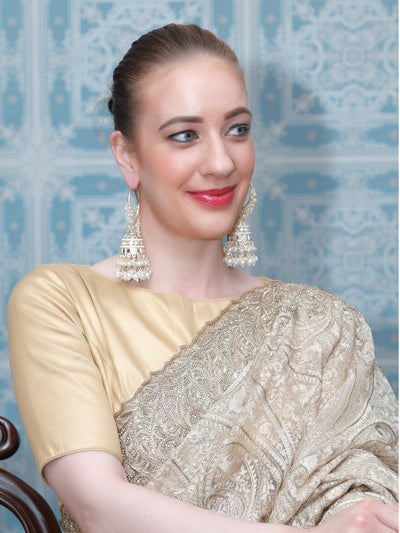 Stunning White Hoops Earrings With Jhumki - Odette