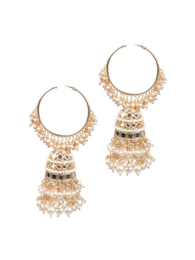 Stunning White Hoops Earrings With Jhumki - Odette