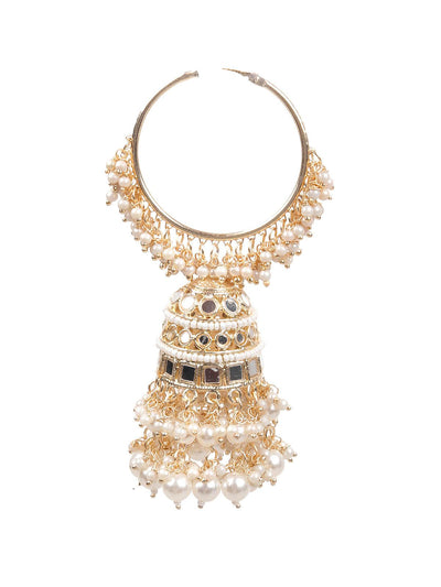 Stunning White Hoops Earrings With Jhumki - Odette