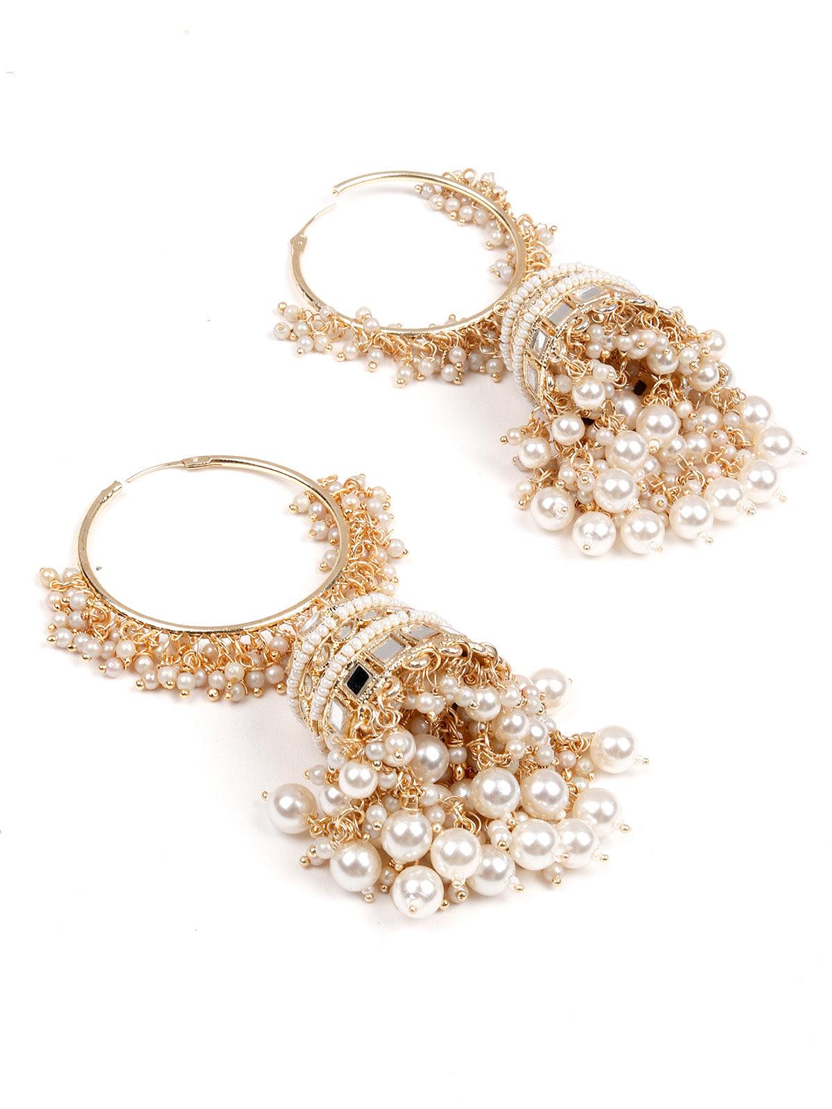 Stunning White Hoops Earrings With Jhumki - Odette