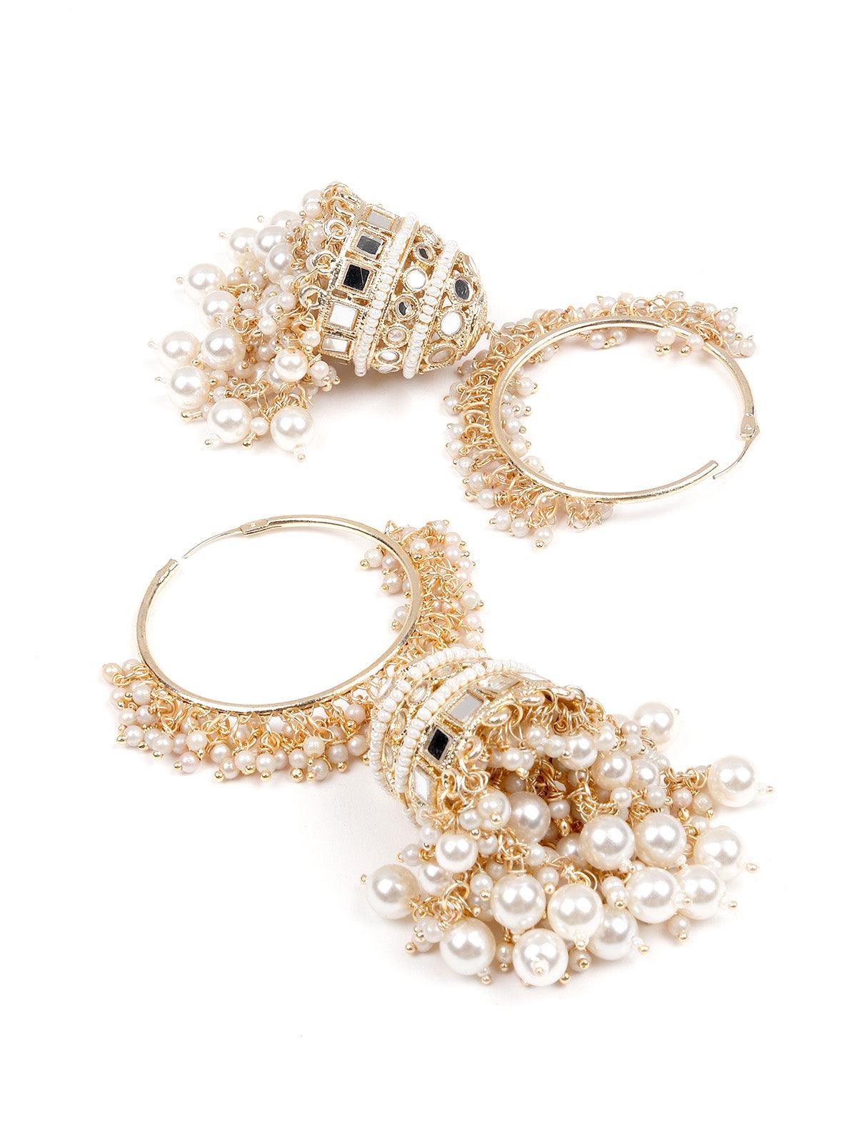 Stunning White Hoops Earrings With Jhumki - Odette