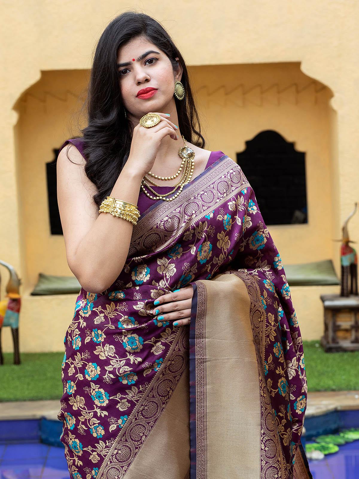 Stunning Woven Purple Banarasi Silk Saree - Odette