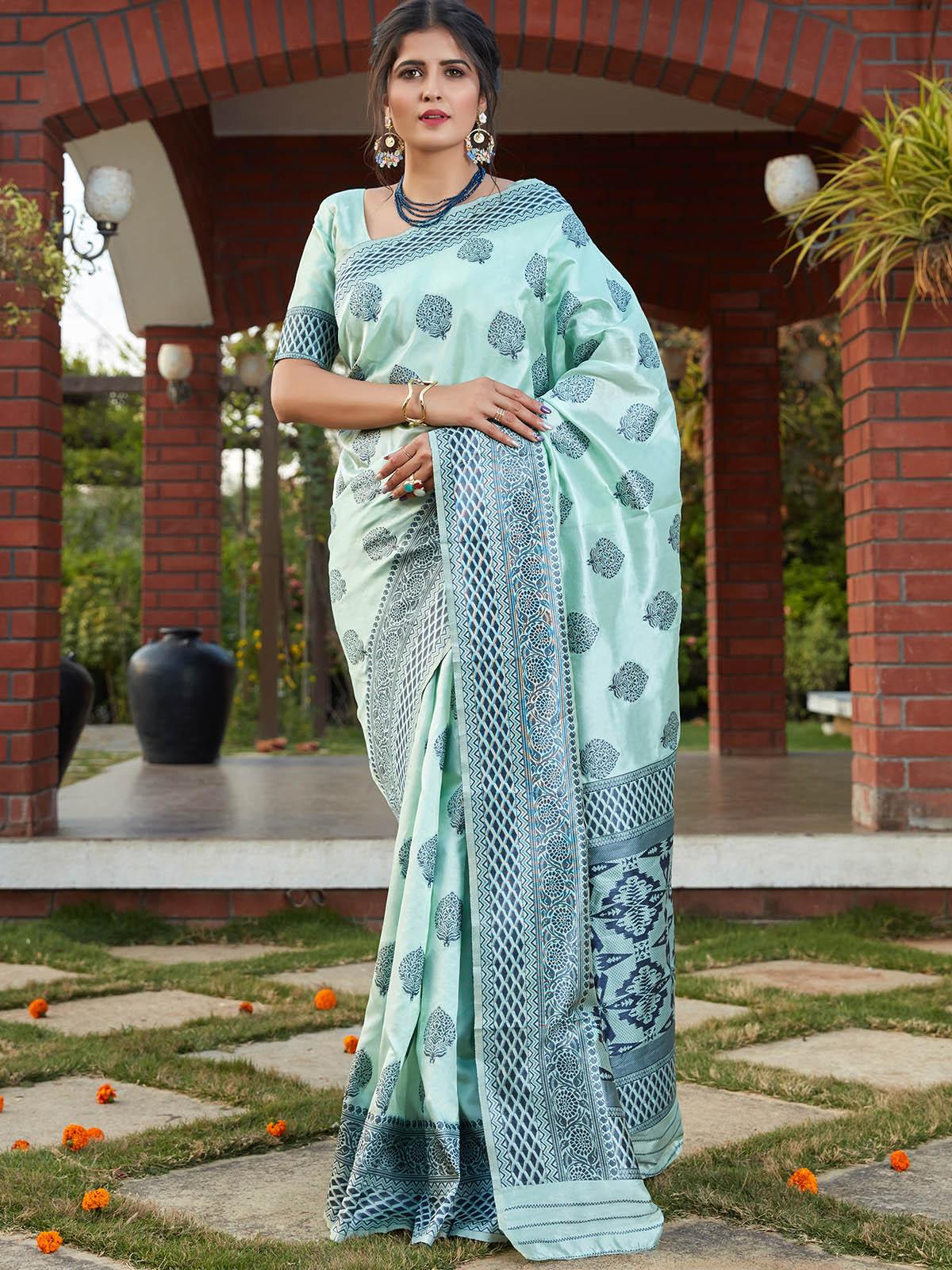 Sky Blue Color Banarasi Silk Saree