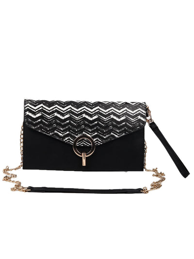 Stunning zigzag white and black beaded sling bag - Odette