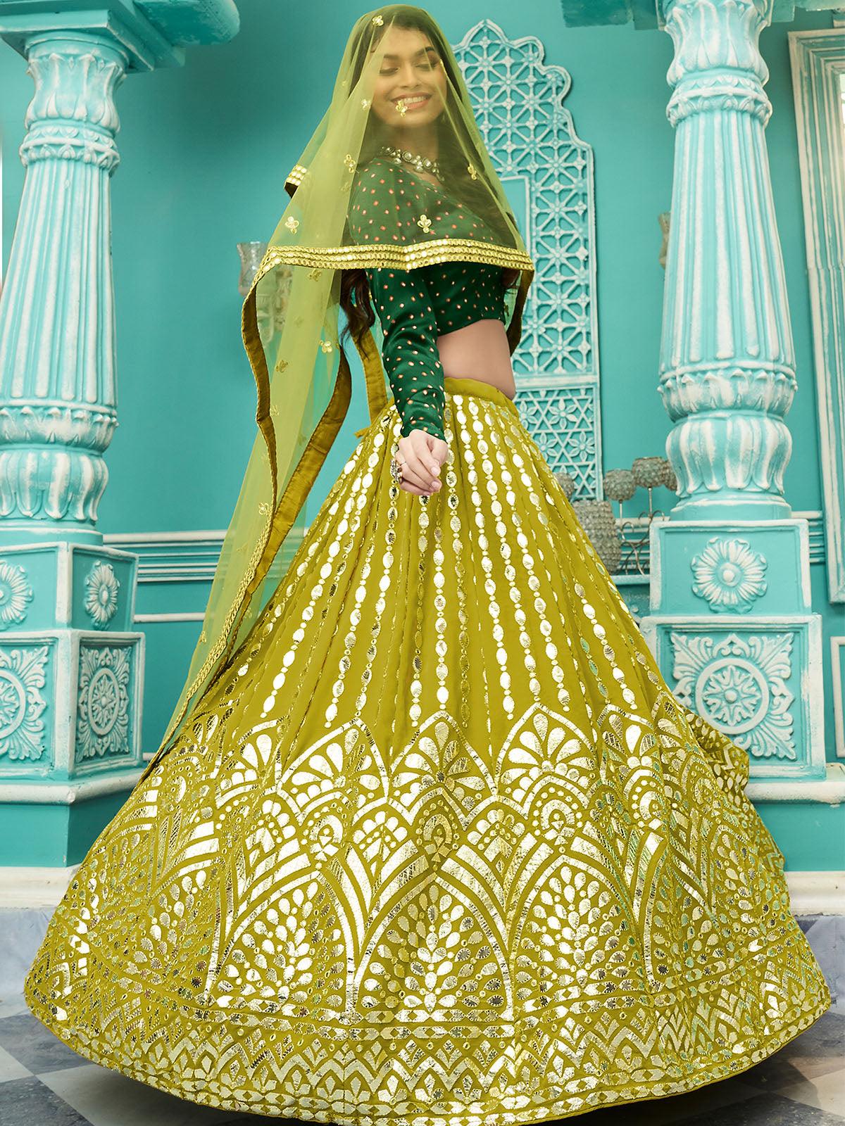 Stylish Florescent Green Georgette Lehenga Set - Odette